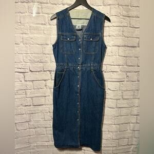 Bill Blass Vintage Denim Midi Dress Pearl snap buttons Western Casual